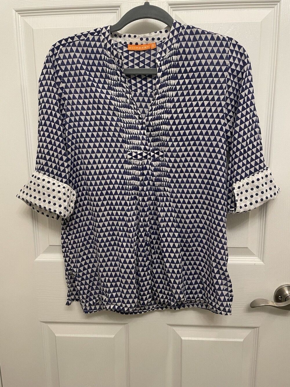 Oliphant Women’s S Cotton Gauze Tunic Navy And White Geometric
